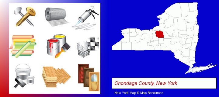 representative building materials; Onondaga County, New York highlighted in red on a map