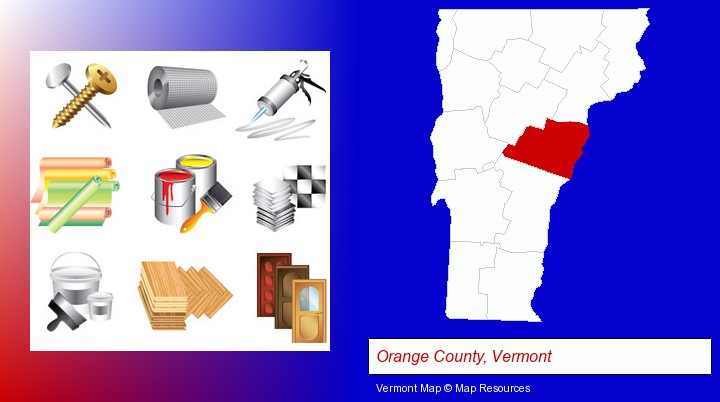 representative building materials; Orange County, Vermont highlighted in red on a map