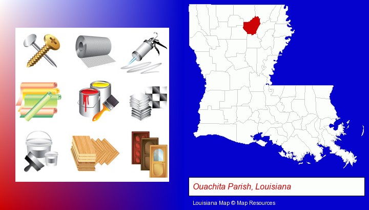 representative building materials; Ouachita Parish, Louisiana highlighted in red on a map