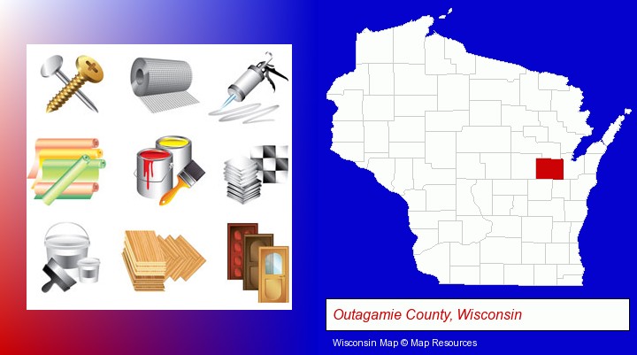 representative building materials; Outagamie County, Wisconsin highlighted in red on a map