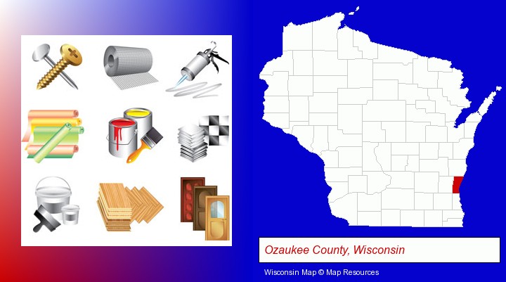 representative building materials; Ozaukee County, Wisconsin highlighted in red on a map