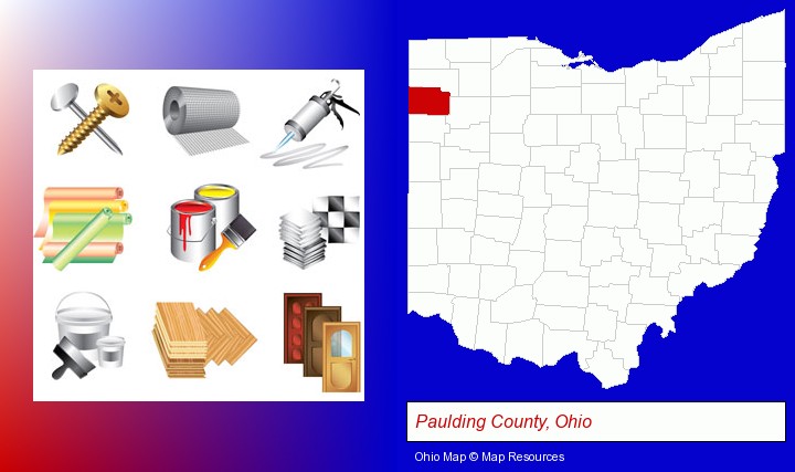 representative building materials; Paulding County, Ohio highlighted in red on a map