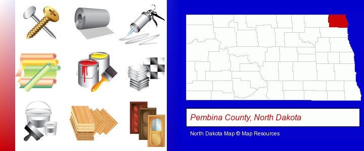representative building materials; Pembina County, North Dakota highlighted in red on a map