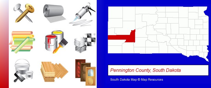 representative building materials; Pennington County, South Dakota highlighted in red on a map