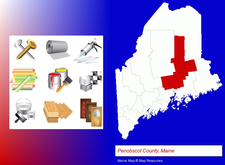 representative building materials; Penobscot County, Maine highlighted in red on a map
