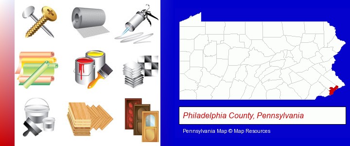 representative building materials; Philadelphia County, Pennsylvania highlighted in red on a map