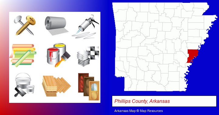 representative building materials; Phillips County, Arkansas highlighted in red on a map