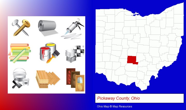 representative building materials; Pickaway County, Ohio highlighted in red on a map