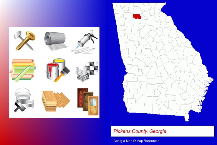 representative building materials; Pickens County, Georgia highlighted in red on a map
