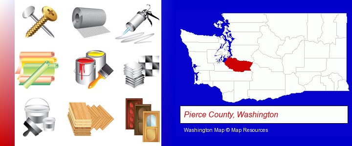 representative building materials; Pierce County, Washington highlighted in red on a map