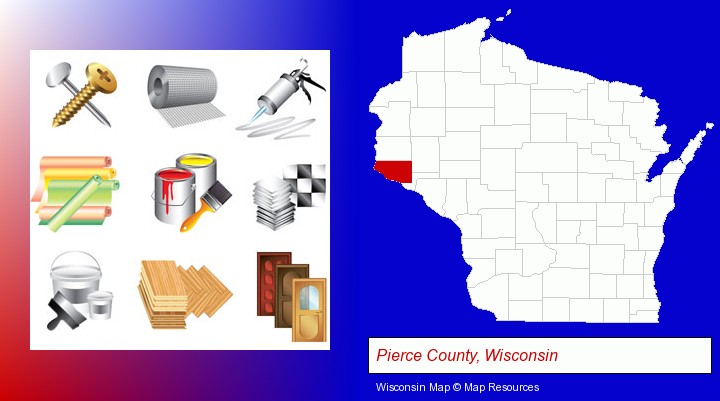 representative building materials; Pierce County, Wisconsin highlighted in red on a map