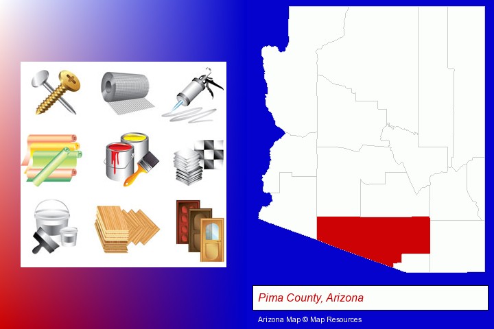 representative building materials; Pima County, Arizona highlighted in red on a map