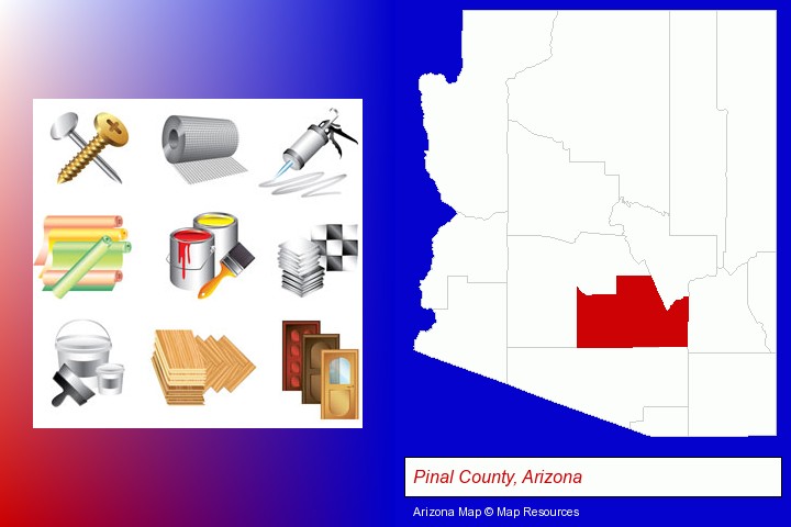 representative building materials; Pinal County, Arizona highlighted in red on a map