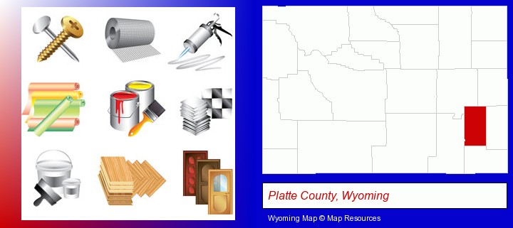 representative building materials; Platte County, Wyoming highlighted in red on a map