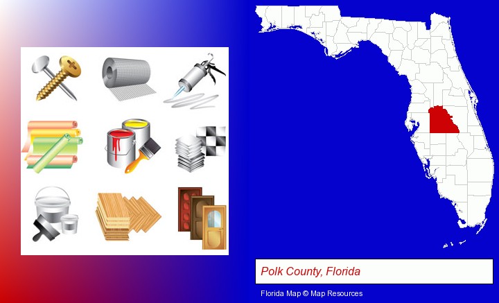 representative building materials; Polk County, Florida highlighted in red on a map