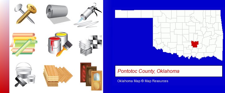 representative building materials; Pontotoc County, Oklahoma highlighted in red on a map
