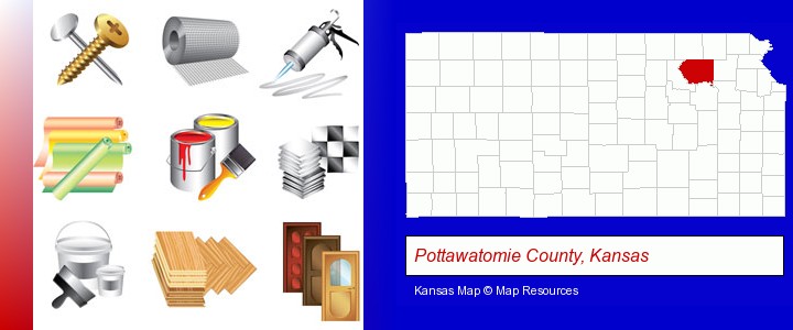 representative building materials; Pottawatomie County, Kansas highlighted in red on a map