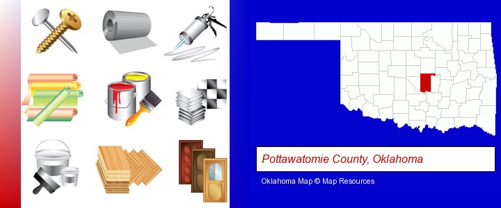 representative building materials; Pottawatomie County, Oklahoma highlighted in red on a map
