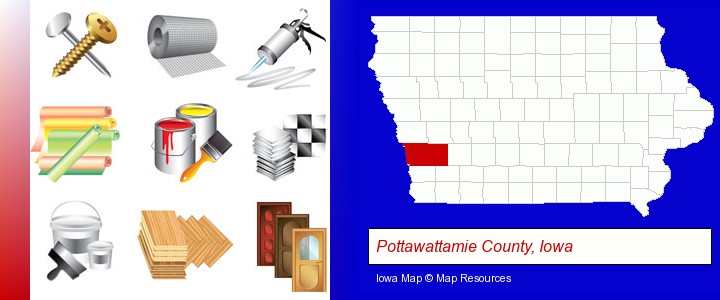 representative building materials; Pottawattamie County, Iowa highlighted in red on a map
