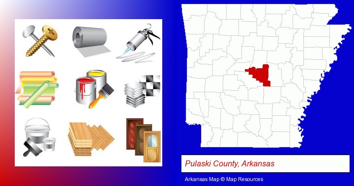 representative building materials; Pulaski County, Arkansas highlighted in red on a map