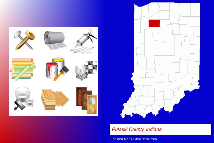 representative building materials; Pulaski County, Indiana highlighted in red on a map