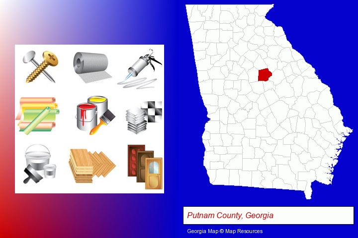 representative building materials; Putnam County, Georgia highlighted in red on a map