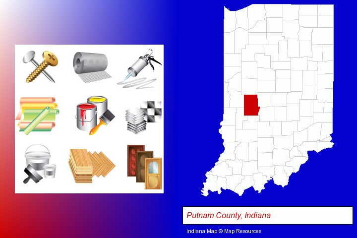 representative building materials; Putnam County, Indiana highlighted in red on a map