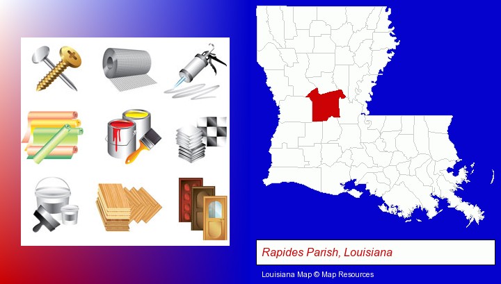representative building materials; Rapides Parish, Louisiana highlighted in red on a map
