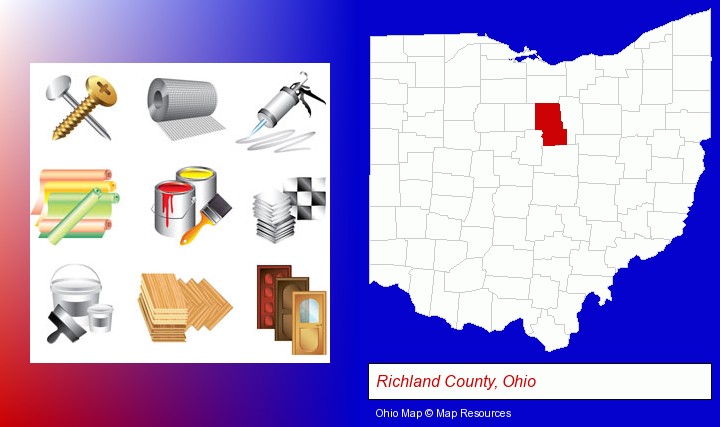 representative building materials; Richland County, Ohio highlighted in red on a map