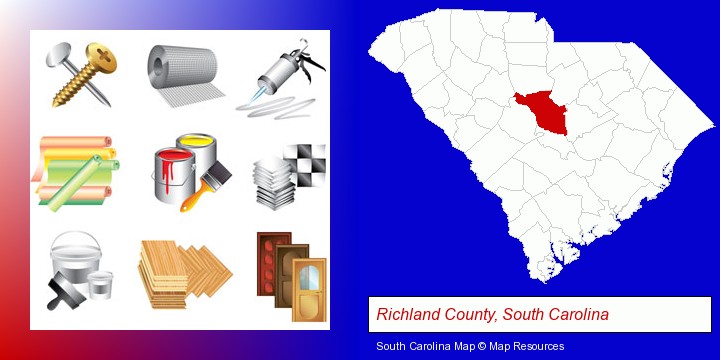 representative building materials; Richland County, South Carolina highlighted in red on a map