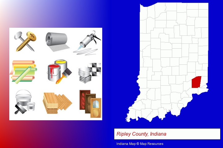 representative building materials; Ripley County, Indiana highlighted in red on a map