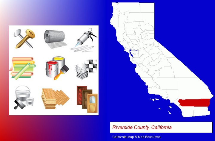 representative building materials; Riverside County, California highlighted in red on a map