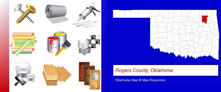 representative building materials; Rogers County, Oklahoma highlighted in red on a map