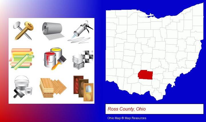 representative building materials; Ross County, Ohio highlighted in red on a map