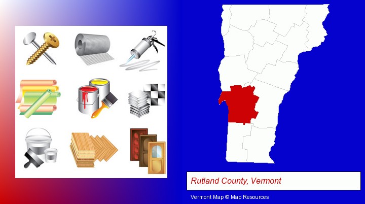 representative building materials; Rutland County, Vermont highlighted in red on a map