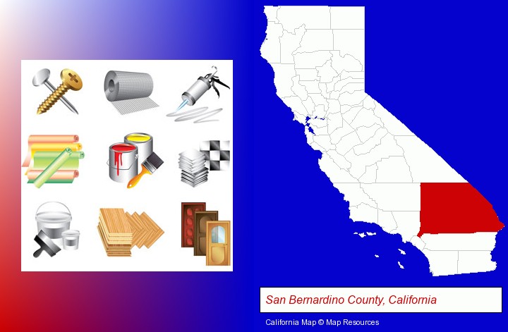 representative building materials; San Bernardino County, California highlighted in red on a map