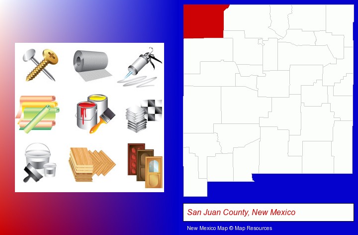 representative building materials; San Juan County, New Mexico highlighted in red on a map