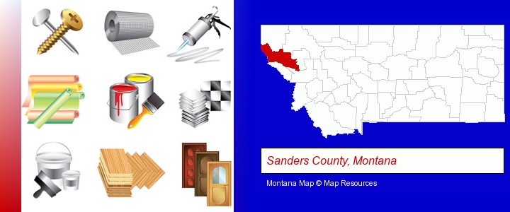 representative building materials; Sanders County, Montana highlighted in red on a map