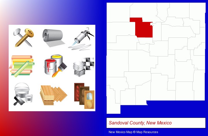 representative building materials; Sandoval County, New Mexico highlighted in red on a map