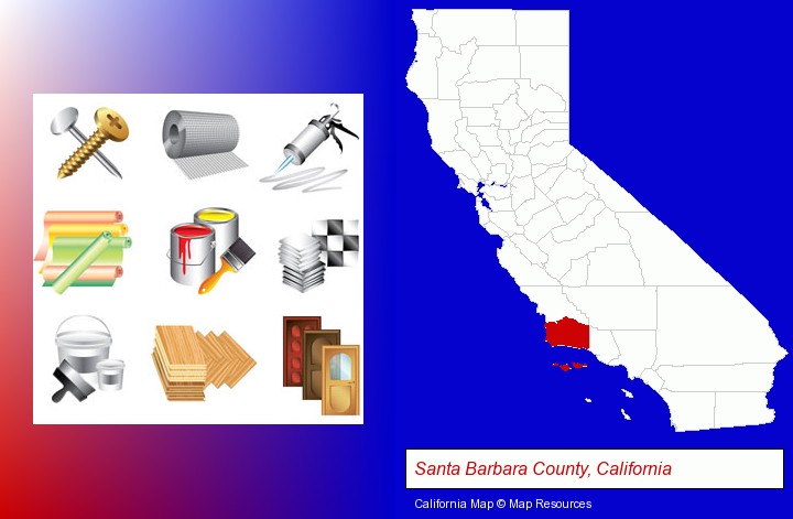 representative building materials; Santa Barbara County, California highlighted in red on a map
