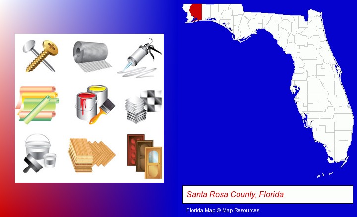 representative building materials; Santa Rosa County, Florida highlighted in red on a map