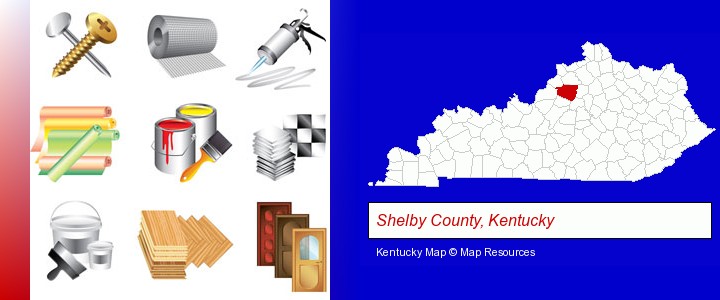 representative building materials; Shelby County, Kentucky highlighted in red on a map