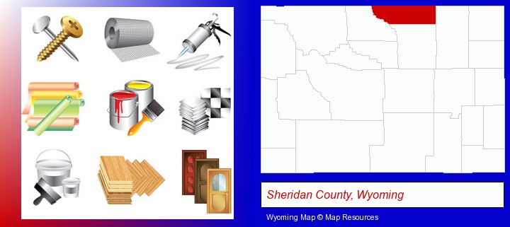 representative building materials; Sheridan County, Wyoming highlighted in red on a map