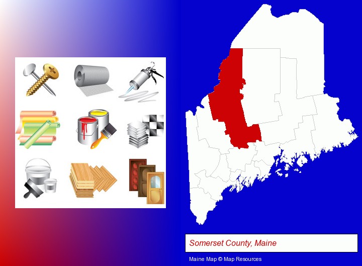 representative building materials; Somerset County, Maine highlighted in red on a map