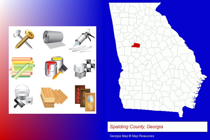 representative building materials; Spalding County, Georgia highlighted in red on a map