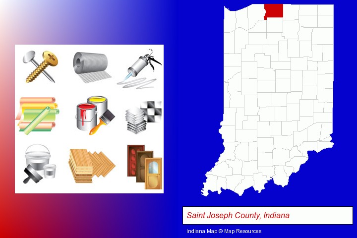 representative building materials; Saint Joseph County, Indiana highlighted in red on a map