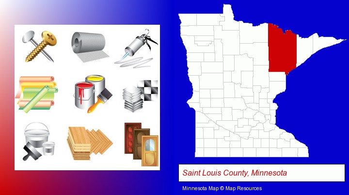 representative building materials; Saint Louis County, Minnesota highlighted in red on a map