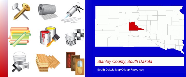 representative building materials; Stanley County, South Dakota highlighted in red on a map