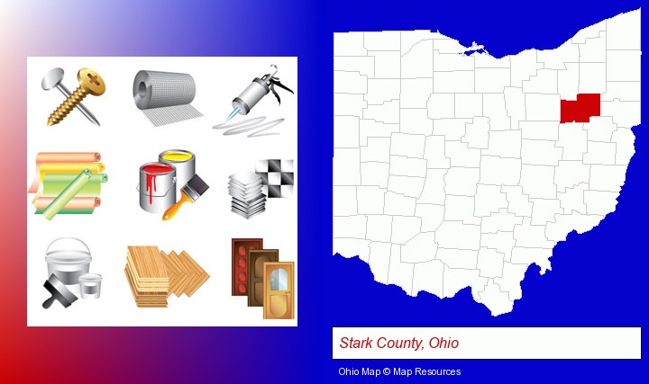representative building materials; Stark County, Ohio highlighted in red on a map