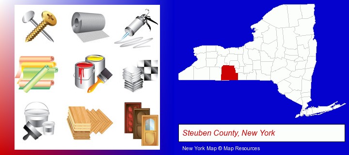 representative building materials; Steuben County, New York highlighted in red on a map